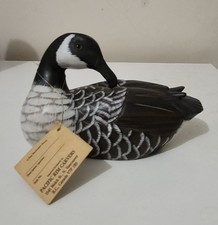 Hand Carved Goose Wooden Decoy – Signed, Hand Painted, With Original Tag