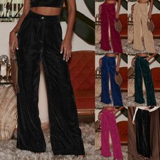 Womens Velvet Wide Leg Flared Pants Ladies Party Bell Bottoms Bootcut Trousers