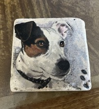 Brown & White Jack Russell Coaster. Hand Made. 10cm.