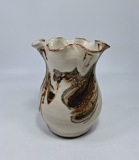 Martin Pettinger Studio Pottery Marble Glaze Vase Fluted Rim Somerset Dragonfly