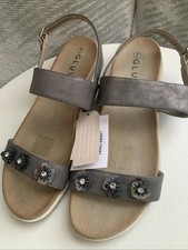 Ladies Pewter Flat Sandals