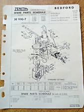 BEDFORD CA VAN ZENITH CARBURETTOR PARTS DATA 1952 DESCRIPTIVE LEAFLET