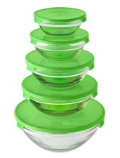 5pcs Glass Bowls Food Storage Kitchen Set With Colour Lids Stackable Container