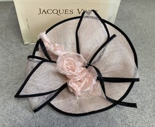 Jacques Vert  Pink & Black Fascinator Hat Wedding Headband Races Occasion MOB