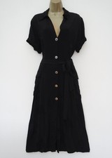 ZARA BLACK JACQUARD TIGER PRINT MIDI SHIRT DRESS SIZE XL BUTTON FRONT