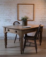 Early Victorian Pine Farmhouse Dining Scrub Top Table For 4 With Drawer (884)