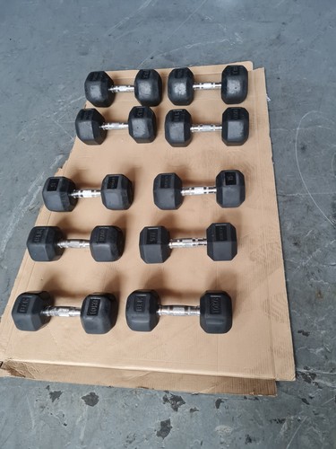 Pairs blk box hex dumbells - 5x,