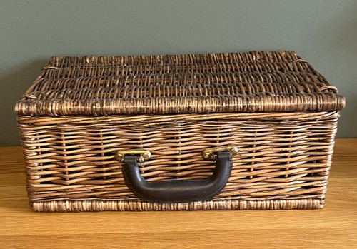 Vintage wicker lidded basket - wicker,