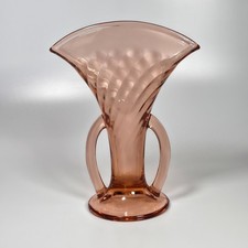 Beautiful Peachy-Pink Optic Depression Glass Fan Vase with Double Handles