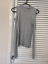 primark light grey ribbed mock neck top with cut out shoulders size 10