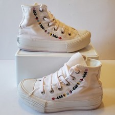 Converse Trainers Shoes Platform Floral Embroidered Pink White Kids UK 13 Great