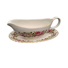 Old Foley Vintage Harmony Rose Floral Gravy Boat & Saucer James Kent England