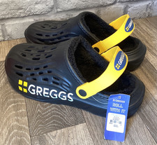 Greggs Black Fleece Lined Faux Fur Clogs Crocs Style Sliders Mens Size UK 8 NEW