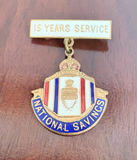 Vintage UK National Savings 15-Year Service Enamel Badge Royal Crest Pin Rare
