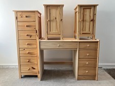 Natural Solid Pine Desk/dressing table, 2x bedside cabinets and tall drawer unit