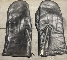 Vintage Lewis Leathers Black Leather Mittens, Aero Zip