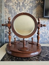 Antique Retro Style Mahogany Rotatable Round Shaving/ Dressing Table Mirror Rare
