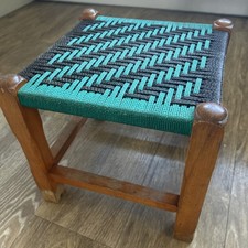 Vintage Wooden Stool Woven