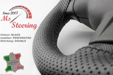 BLACK PERF LEATHER STEERING WHEEL COVER FOR FORD TRANSIT CUSTOM VAN 13+  - | DIF