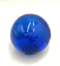 Blue Glass World Globe Etched