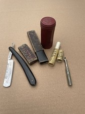 20th C Erasmic Bakelite Shaving Stick Holder, Rolls Razor Handle & Cut Throat