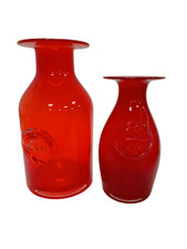 Pair Red Glass Vases With Circular Detail Various Design Home Decor Ornament