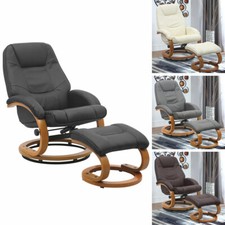 Leather Recliner Chair Armchair Lounge Sofa Swivel Chair W/ Foot Stool Wood Base