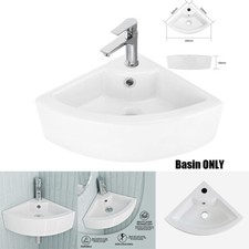 Small Quarter Basin Sink Compact Corner Wall Hung Modern Cloakroom Ceramic 435mm