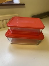 PYREX 2 x Plastic Lidded Glass Cooking Dishes 2 Different Sizes See Description