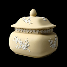 Wedgwood Jasperware Handcrafted Primrose Yellow with Whites Prunus Jar / Pot