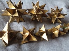 x8 Vintage Gold Painted Paper Mache Hanging Stars - Christmas Tree Decorations