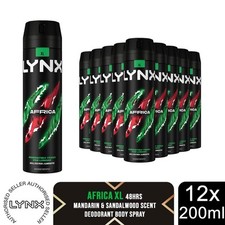 Lynx XL Africa Body Spray 48H Fresh Mandarin & Sandalwood Scent Deo, 12x200ml