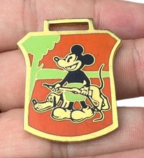 Vintage 1930s Ingersoll MICKEY MOUSE HUNTING PLUTO Pocket Watch Fob ORANGE Repro
