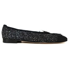 Chanel Black Glitter Sequin Tweed CC Toe Ballet Flats 38 New w/Dustbag