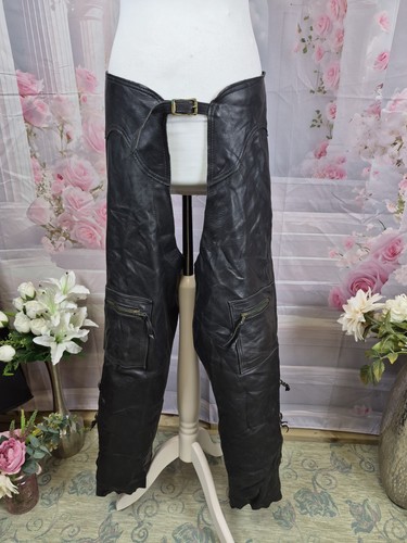 Black leather biker chaps - black,
