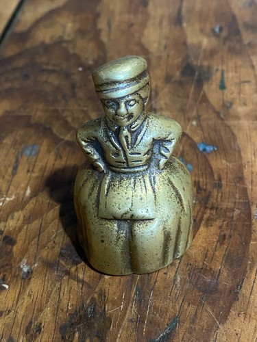Small antique brass bell lady - small,