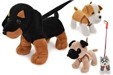 Standing Dogs on Lead Plush Medium Stuffed Teddy Soft Toy Kids Toddler Gift