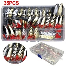 35pcs For Fishing Lures Pike Trout Bass Spoon Spinners Bait Metal Tackle + Box