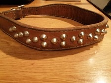 Vintage Brown studded dog collar double thick Leather for strength for big dog.