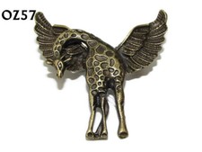 steampunk brooch badge pin bronze flying giraffe steam powered #OZ57
