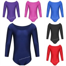 LYCRA LEOTARD Long Sleeve Gymnastics Ballet Dance, UK Kids Girls School Uniform