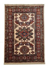 Rug Handmade Kazak, Traditional Oriental Area Afghan Carpet, Hand-Knotted, Wool 