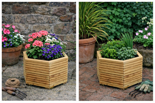 Lined hexagonal decking garden - hexagonal,