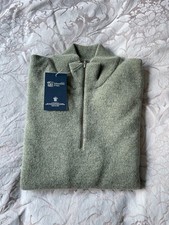 Johnstons of Elgin - Ladies Lambswool Quarter Zip Sweater - Green - Medium - NEW