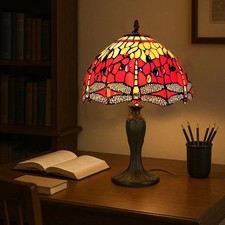 Stained Glass Tiffany Table Lamp Traditional Shade Handcrafted Living Room Light