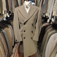 Vintage Mens CROMBIE Large 42R Pea Over Coat Tweed Harris Style Military Wool