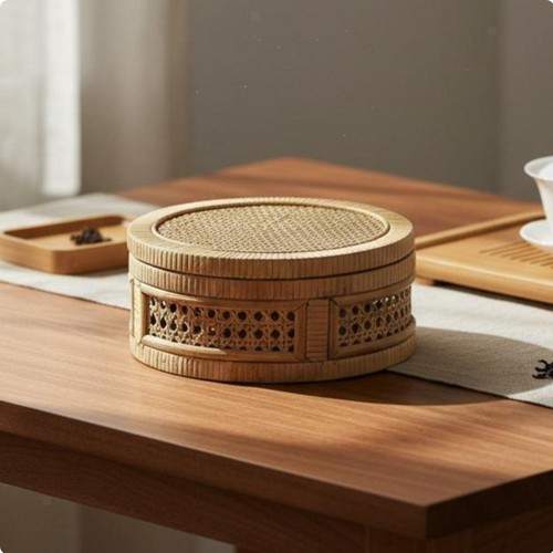 Lidded woven basket look - woven,