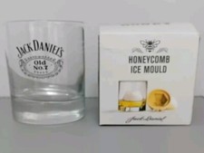 Jack Daniels Old No 7 Whiskey Round Tumbler Glass & Honey Honeycomb Ice Mould.