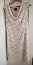 Beige coctail stretchy lace dress with sequins by Connected Apparel, size 14