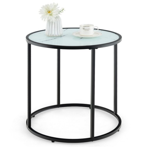 Round glass end table metal - end,